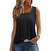 Zeagoo Womens Tank Tops Summer Sleeveless Loose Fit Square Neck Pleated Shirts Banded Basic Casual Trendy Clothes