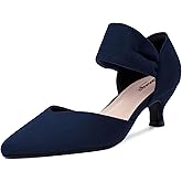 RIBONGZ Kitten Heels for Women Closed Toe Comfortable Low Heels Pointed Toe Sexy Slip on Pumps Bridal Party Dressy Shoes