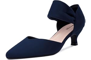 RIBONGZ Kitten Heels for Women Closed Toe Comfortable Low Heels Pointed Toe Sexy Slip on Pumps Bridal Party Dressy Shoes