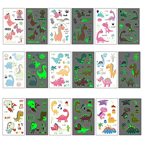 Jatidne Luminous Dinosaur Temporary Tattoos for Kids Glow In The Dark Tattoos for Boys and Girls Birthday Party Dinosaur Party Favor Supplies