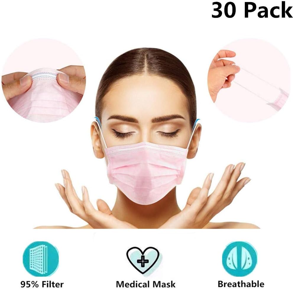 Cshopping Surgical Disposable Face Masks, N95 N99 Medical Respirator Mouth Mask Medicom Safety Cover, Protective Safe Mask with Elastic Ear Loop, Block Dust Air Pollution Flu-30 Pieces