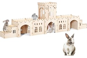 Woiworco Extra Large Rabbit Castle Hideout Bunny House 6 Houses，Wooden Bunny Hideout for Indoor Rabbit Play Houses and Hideouts Nut Castle