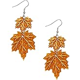 Fall Maple Leaf Earrings for Women Orange Long Tassel Dangle Earrings Acrylic Autumn Maple Plant Earrings Christmas Thanksgiving Jewelry