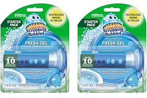 Scrubbing Bubbles Toilet Gel Stamps, Fresh Gel Toilet Cleaning Stamps, Helps Keep Toilet Clean and Helps Prevent Limescale & Toilet Rings, Rainshower Scent, 1 Dispenser + 6 Stamps, 2 Pack