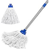 Indoor Mop for Floor Cleaning, Lightweight Cotton Mop with 2 Washable Heads