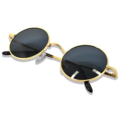 WHCREAT Uralt Retro Unisex Rund Polarisierte Sonnenbrille Federscharnier Metall Rahmen UV 400 Schutz für Männer Frauen (Spieg
