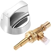SURIEEN Propane Gas Control Valve 0.047" Orfice &amp; ChromedSteel Control Knob | Chromed Steel Control Knob Stem Length 1.4", Natural Brass Gas Grill Valve Replacement, Fitting for Hotel Commercial Kitchen