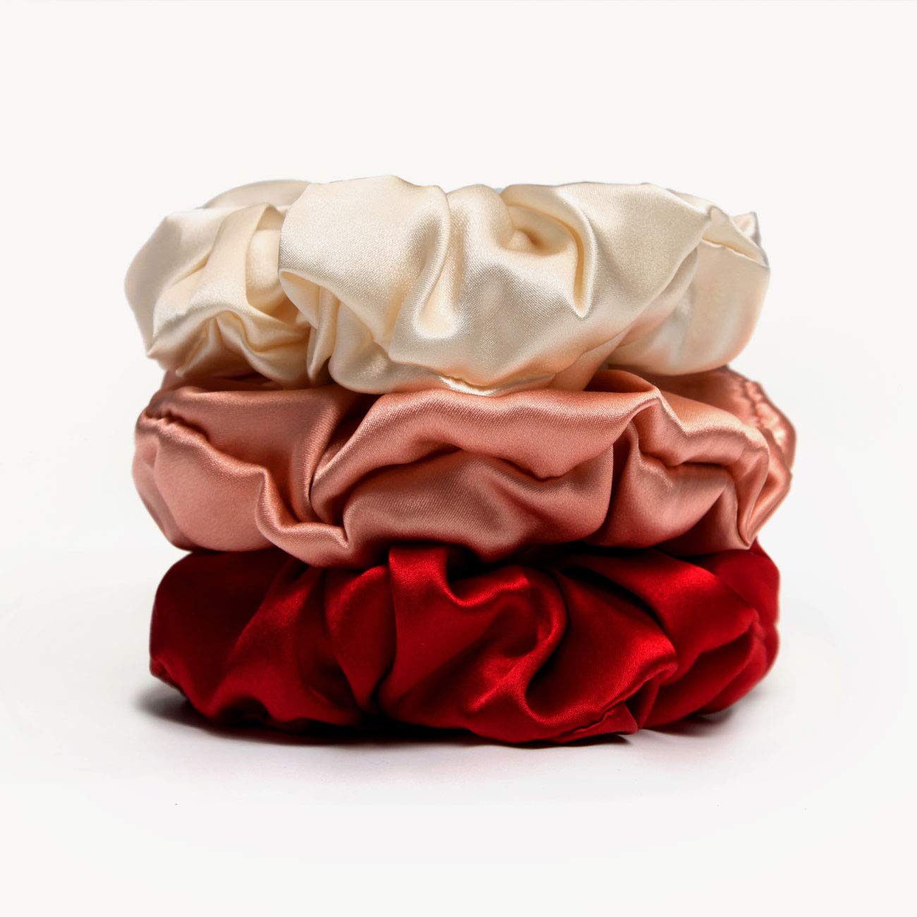 3Pack Silk Scrunchies For Hair 100% Pure Mulberry Silk Hair Ties, Elastic Ponytail Holders, Hair Ties No Damage, Satin Scrunchies, Velvet Scrunchy for Hair Accessories Sleep Tie (Red) — image 1