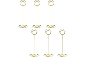 NERIUS 6 Pack 8.75 inch Table Number Holders, Simple Table Sign Stand Place Card Holder, Delicate Table Name Card Holder, Reusable Table Picture Memo Note Holder for Wedding Birthday Party (Gold)