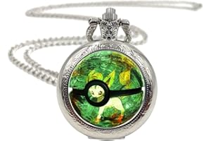 Joyplancraft Anime Monsters Glass Dome Pocket Watch Eevee Evolutios Cartton Watch Necklace