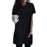 KISSMODA Womens Summer Tunic Tops for Leggings Casual Short Sleeve Long Shirts with Pockets