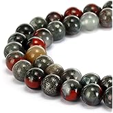 HAAMIIQII 45pcs 8mm Natural African Bloodstone Beads Round Loose Gemstone Beads for Jewelry Making Strand 15 Inch