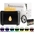 Flame Diffuser for Essential Oils, 200ml Ultrasonic Aroma Diffusers with Cool Mist, Aromatherapy Diffuser with Auto-Off Protection, Small Humidifier for Home,Office,Gift,B(7 Colors)+Oils（Each 5ml）