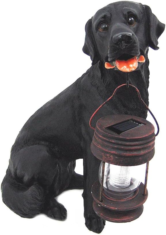 Beautiful Garden Decorative Black Labrador Dog with Lantern Solar Light