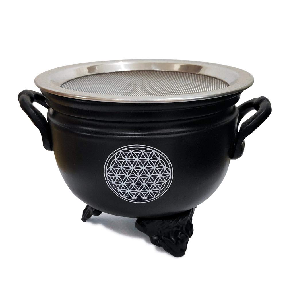 Bitto Incense Burner Incense Burner Flower of Life Metal with Stainless Steel Sieve Diameter 9 cm, 10 x 10 x 9 cm