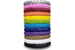 BUGGYBANDS 12 Pack Mosquito Repellent Bracelets, Solid Color Individually Wrapped Leather Insect & Bug Repellent Wrist Bands for Kids & Adults Outdoor Camping Fishing Traveling