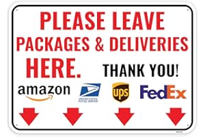 VENICOR 1PC Delivery Sign For Packages - Please Leave Packages & Deliveries Here Arrow Down, 10 x 7 Inches - Aluminum - Delivery Instructions for My Packages Orders from Amazon, UPS, FedEx, USPS, UPS