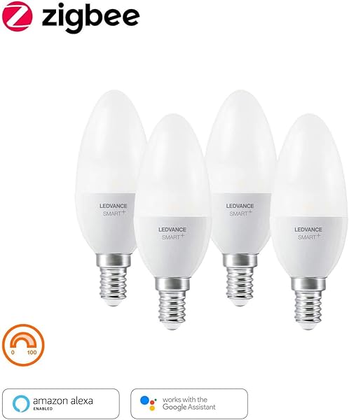 LEDVANCE Smart LED ZigBee Bombilla con casquillo E14 regulable luz blanca clida regulable compatible directamente con Echo Plus y Echo Show 2 Gen Paquete de 4 unidades