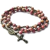 Pink Rhodonite Stone Catholic Rosary Bracelet for Women with Virgin Mary Our Lady of Graces Medal Charm - Catholic Gifts
