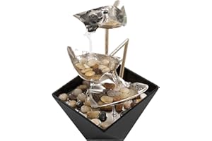 BurTrickle Indoor Tabletop Water Fountain - Handcrafted 3-Tier 304 Metal Durable Desktop Fountain, Quiet Pump, Splash Resista