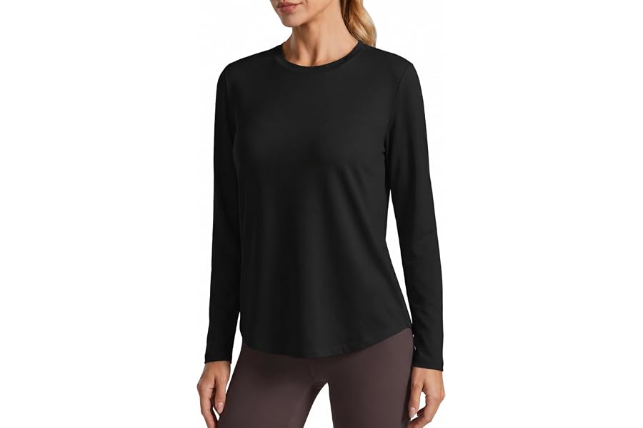 PINSPARK Workout Tops for Women UPF 50+ Long Sleeve Athletic Sun Shirt | Soft, Quick-dry, UV Protection, Side Curved Hem, Crewneck for Gym, Workout, Hiking, Running, Pilates, Yoga, Casual
