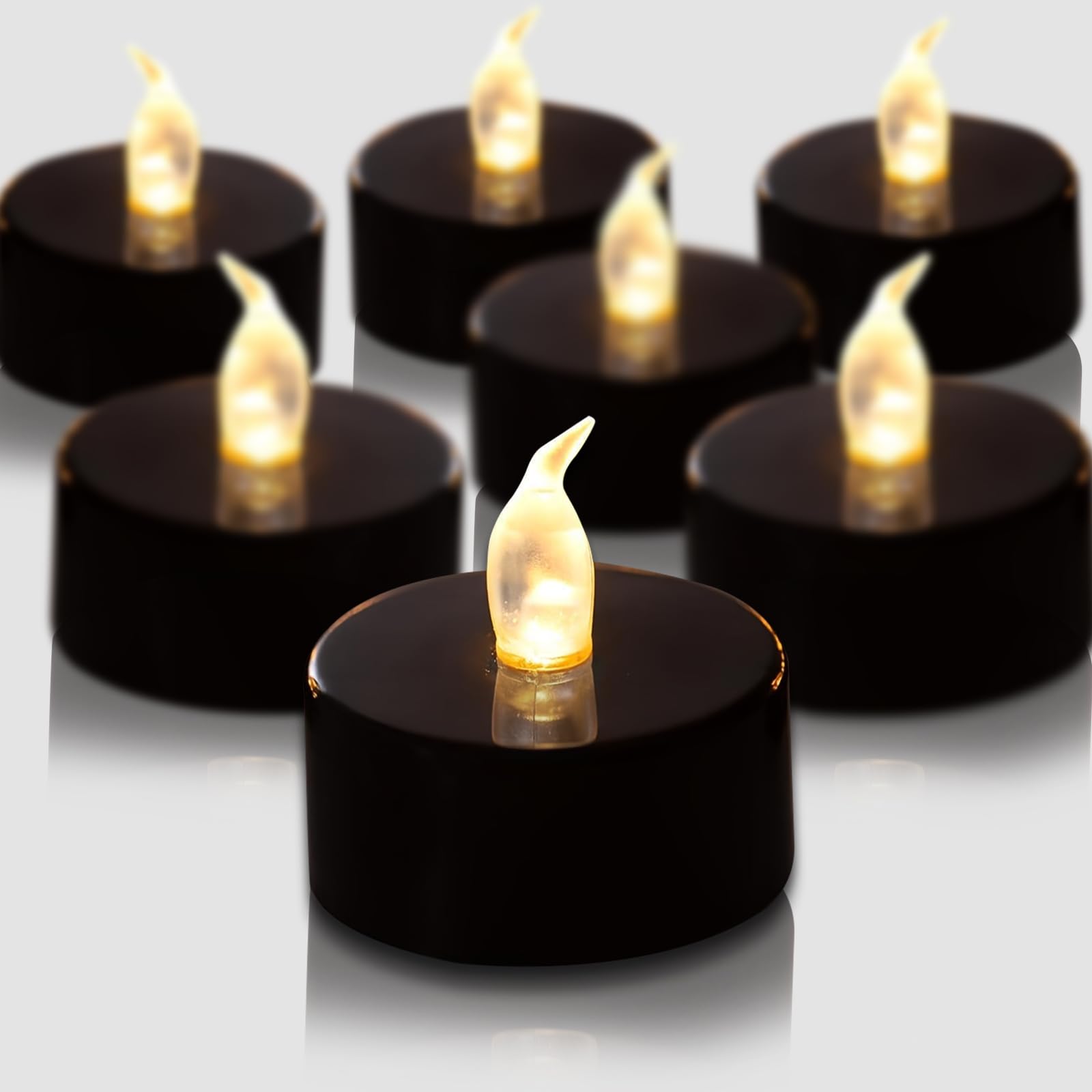 Candlium Tea Lights Battery Operated Candles LED Tea Lights Flameless Candles 200+ Hours Flickering Fake Tealights for Halloween, Christmas Aniversary Home Table Decor(Black, 50 Pack) Image Candlium Tea Lights Battery Operated Candles LED Tea Lights Flameless Candles 200+ Hours Flickering Fake Tealights for Halloween, Christmas Aniversary Home Table Decor(Black, 50 Pack) Image