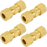 MuHize 4 Pack 5/16 Inch Brass Compression Union Fittings Kit | Heavy-Duty Corrosion Resistant Tube Connector, Fits Trucks, Industrial Lines &amp; Hydraulic Systems