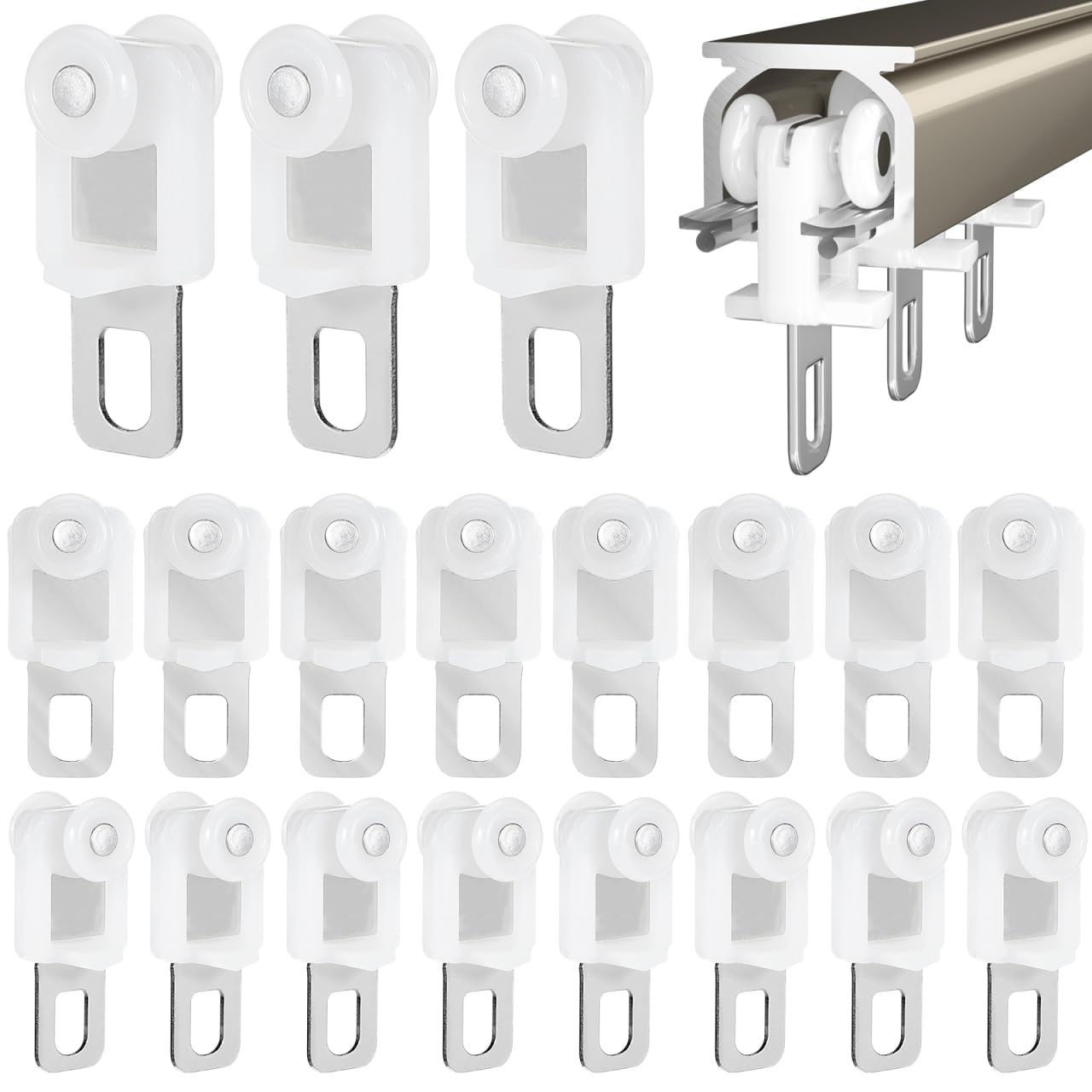 Yardwe 50pcs Heavy Duty Curtain Track Glider Hooks Curtain Track Sliding Rollers