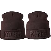 MIUNIKO 2PCS Fashion King and Queen Skullies Hood Winter Warm Caps Sport Beanie Hats Couples (Coffee)