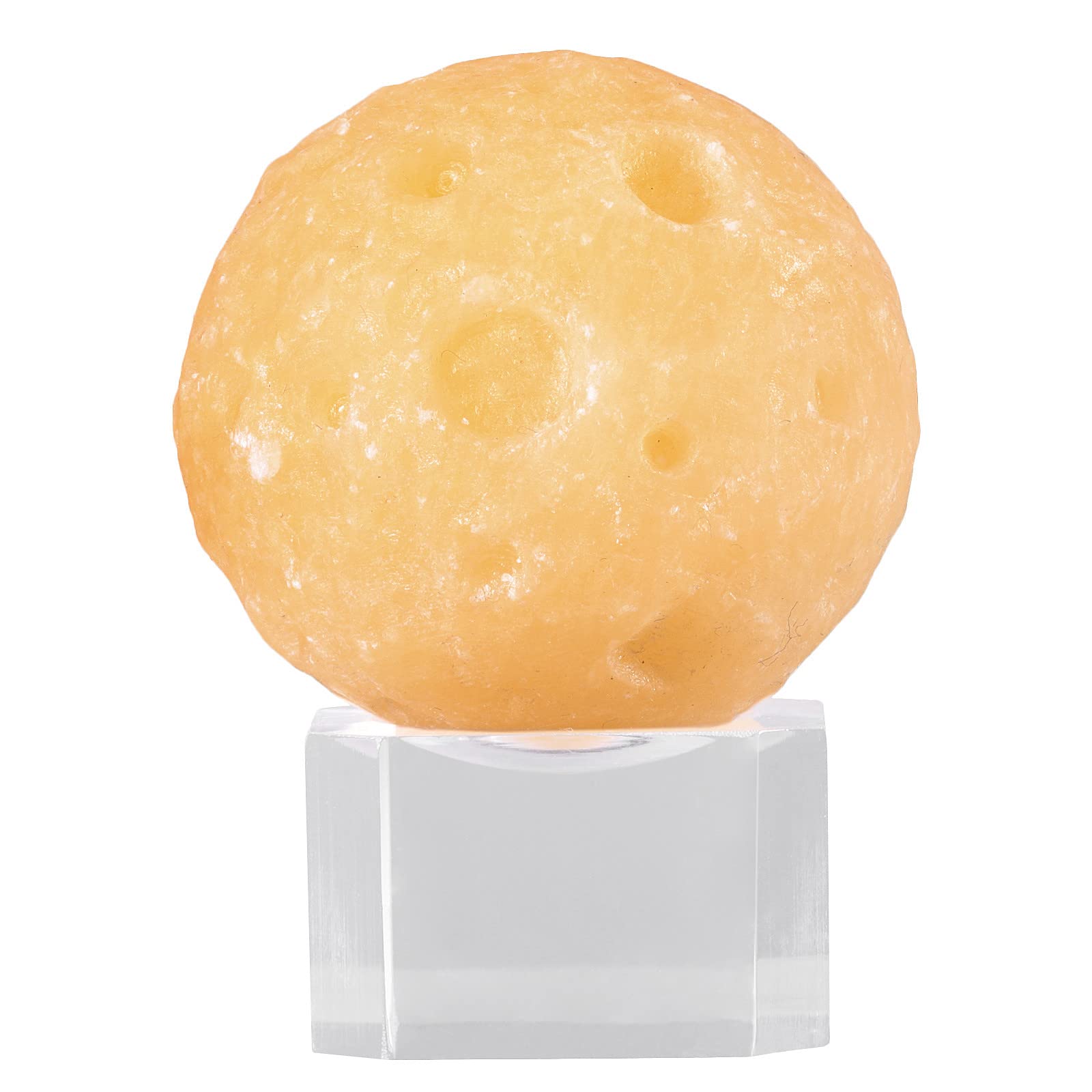 mookaitedecor Natural Yellow Jade Moon Crystal Ball Sphere Ornament with Acrylic Stand for Home Office Display Decor, Healing Crystal Gift, Small Planet Ball Decorative Stone, Diameter 1.5-1.7"
