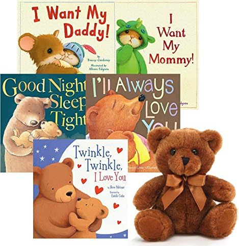Bedtime Story Books For Toddlers Soft Book and Plush Sets: 5 Storybooks with a Brown Bear Plush Toy. Best Children Learning Baby Shower Present Set Ideas
