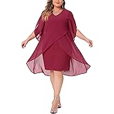Agnes Orinda Plus Size Chiffon Cocktail Dresses for Women Mesh Wedding Guest Party Overlay Short Dress