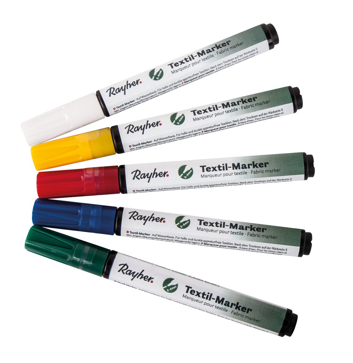 Rayher Set of Five Fabric Pens for Clothes and Fashion Accessories, Textile Markers Permanent for Paint Your Own Projects, various colours, 35009000