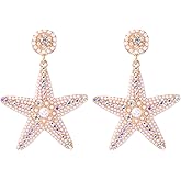 FUTIMELY Starfish Earrings - Pink Blue Beaded Starfish Pearl Dangle Drop Earrings - Handmade Beach Vacation Earrings - Fashion Jewelry Gift