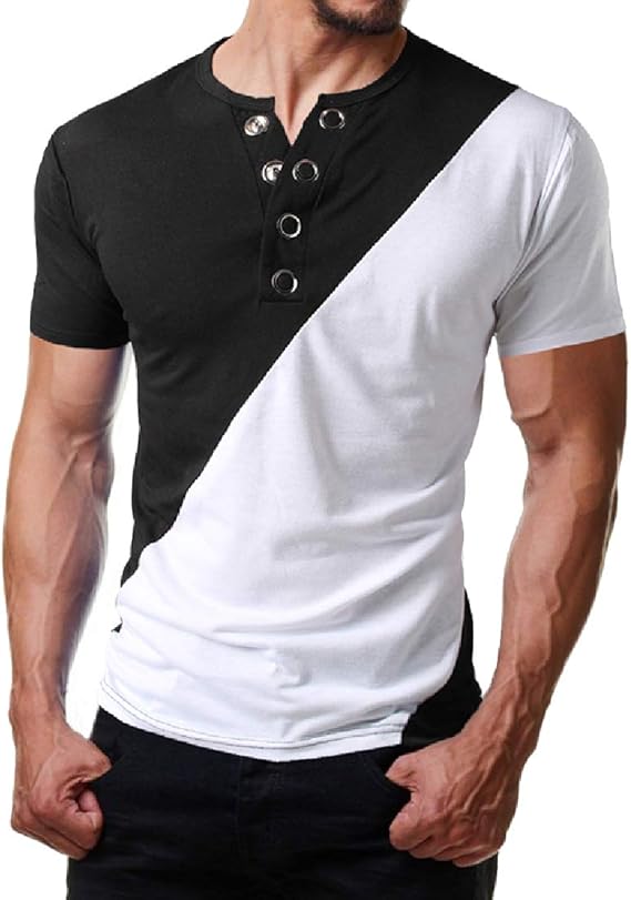 Amazon Tootess メンズクルーネック半袖コントラストファッションリラックスシャツトップ Tシャツ カットソー 通販