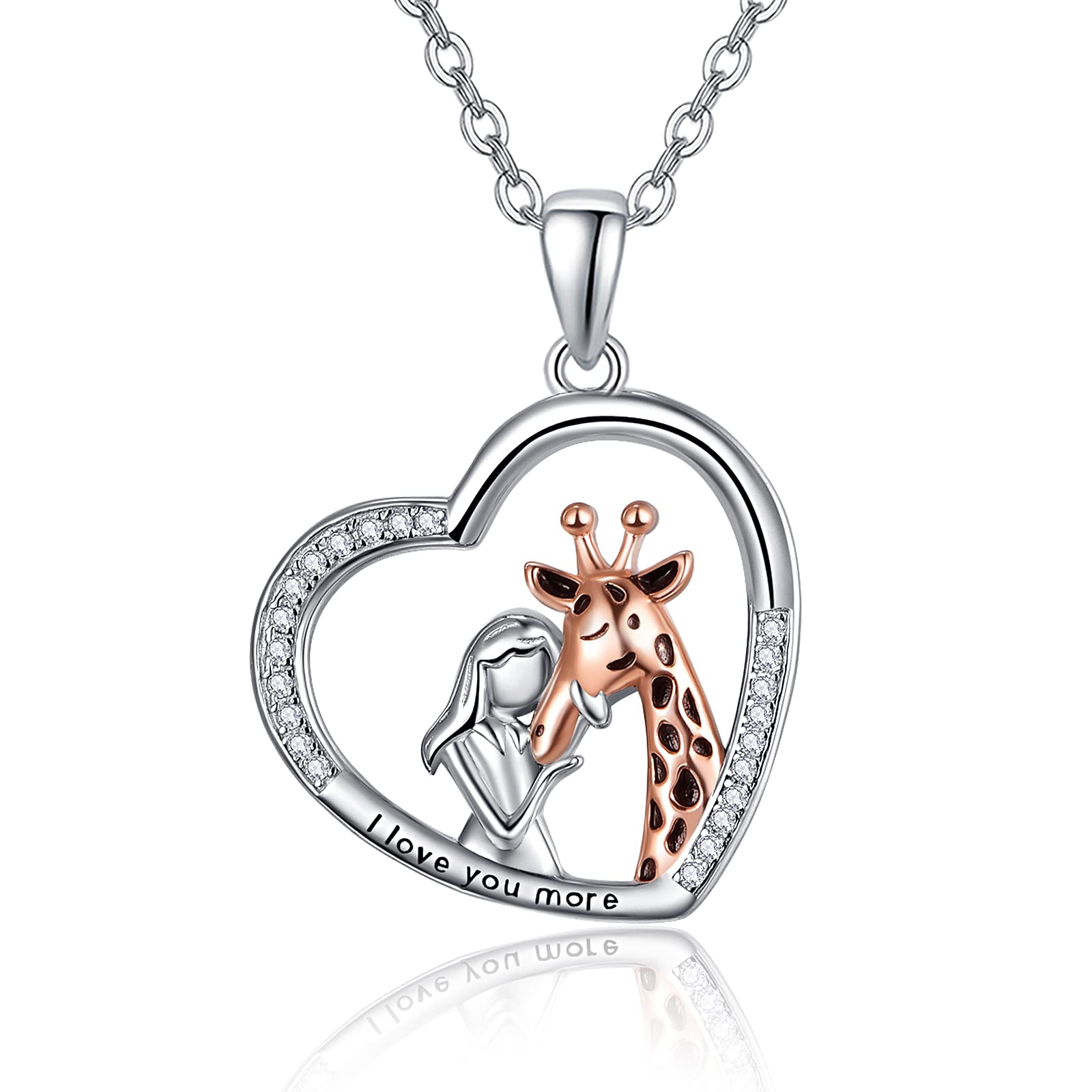 KINGWHYTE Giraffe Necklace 925 Sterling Silver Girls Heart Pendant I Love You More Giraffe Pendant Necklace Jewelry Gifts for Women Girls