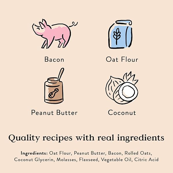 BOCCE’S BAKERY BAC’N NUTTY SOFT & CHEWY DOG TREATS, WHEAT-FREE PB & BACON FLAVORED ALL NATURAL LIMITED INGREDIENT OVEN BAKED COOKIES FOR DOGS, 6 OZ BAG