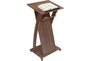 VERSSURE Wooden Podium Stand with Lockable Wheels,Mobile Podium for Classroom,Modern Presentation Blockboard Lectern for Churches Seminars and Schools (Walnut)