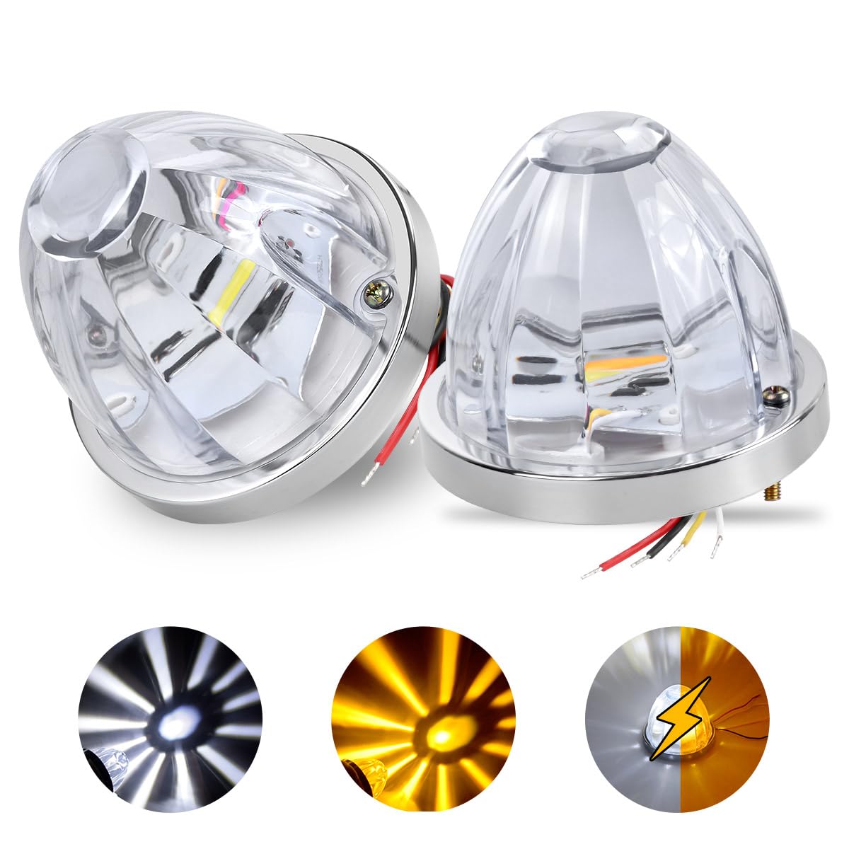 Photo 1 of LENJIEMT 2PCS Dual Color Big LED Watermelon Lights, 3 Inch Clear Lens Yellow White 5W LED Side Marker Turn Signal Lights with Bezel for F-reightliner K-enworth P-eterbilt Trailer Semi Trucks