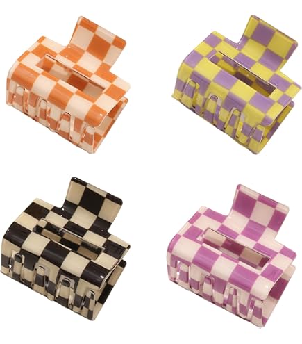 Butterfly Checkered Rectangle Hair Clips 2-Pack Large & Medium YISSION 2 PCS Large Checkered Butterfly Hair Clips - Vintage  main image 2