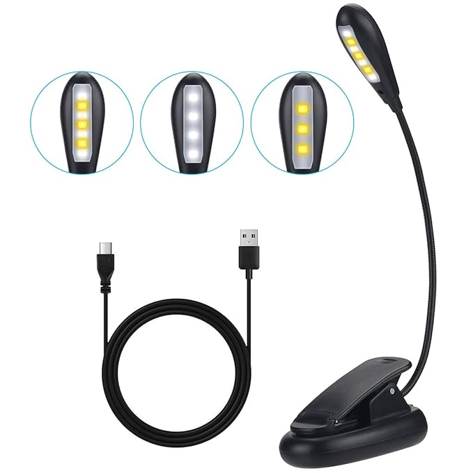 Leselampe Buch, Tatuer tragbare Wiederaufladbare 7 LED Klemmleuchte mit flexibel Clip, 360° dimmbare Buchlampe für Nacht Lese