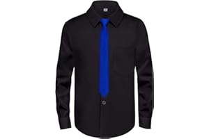 MagicSite Boys Long Sleeve Button-Down Dress Shirts with Tie: 2 Fabrics (Stretch/Standard) & 2 Fits (Regular/Husky)