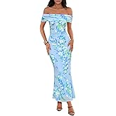 MEROKEETY Women's Spring Off Shoulder Floral Maxi Dress 2026 Summer Formal Beach Wedding Guest Cocktail Bodycon Dresses