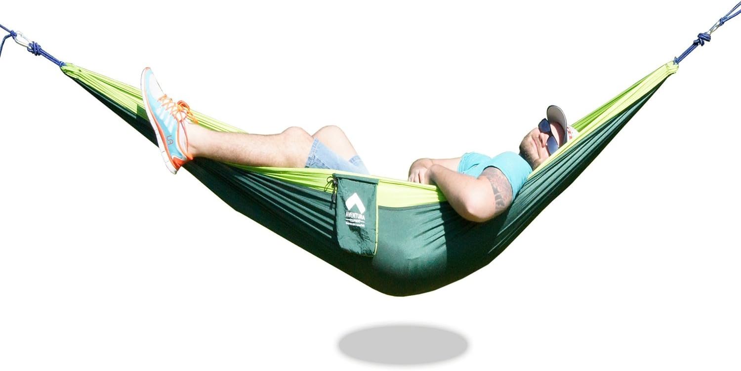 Aventura Equipment Eazy 200LF outdoor hammock weatherproof with fixing ropes set made of parachute silk - for 1-2 people - supports up to 200Kg - perfect for Tree Wall Ceiling balcony mounting