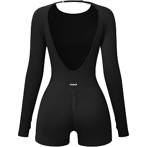 OQQ Women's Backless Romper Butt Lifting Long Sleeve Workout Gym One Piece