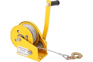 Hand Winch, 1200 lbs Pulling Capacity with Auto Brake 2 Way Self Locking Compact Manual, Boat Trailer Winch Heavy Duty Rope C