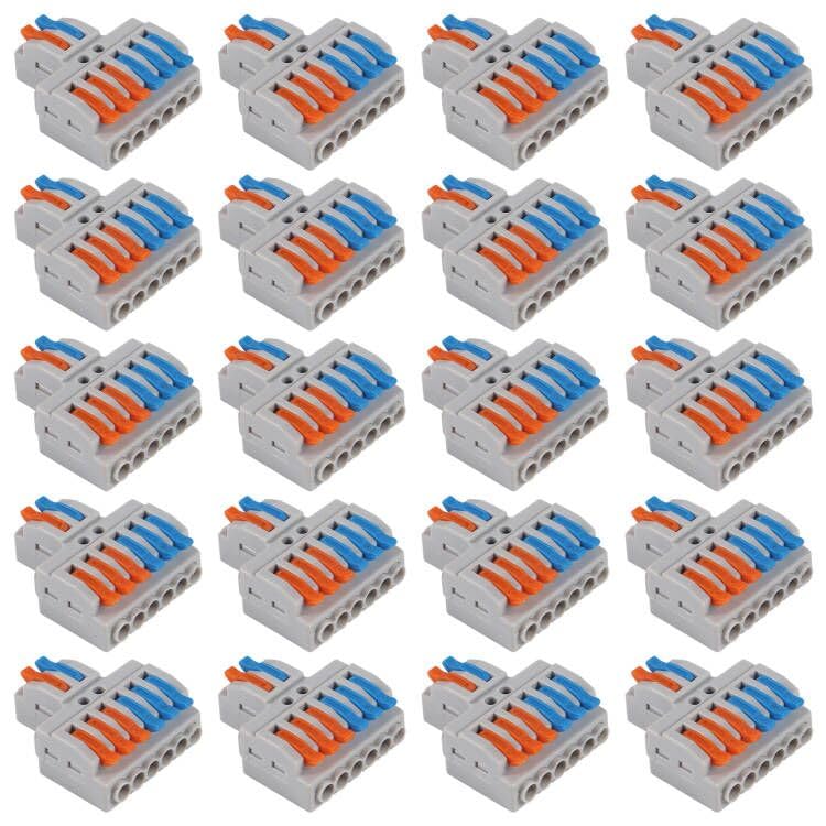 20PCS Compact Wire Connectors, Compact Splicing Connectors, Lever Nut Assortment Conductor, 2 In 6 Out Electrical Connectors Blocks
