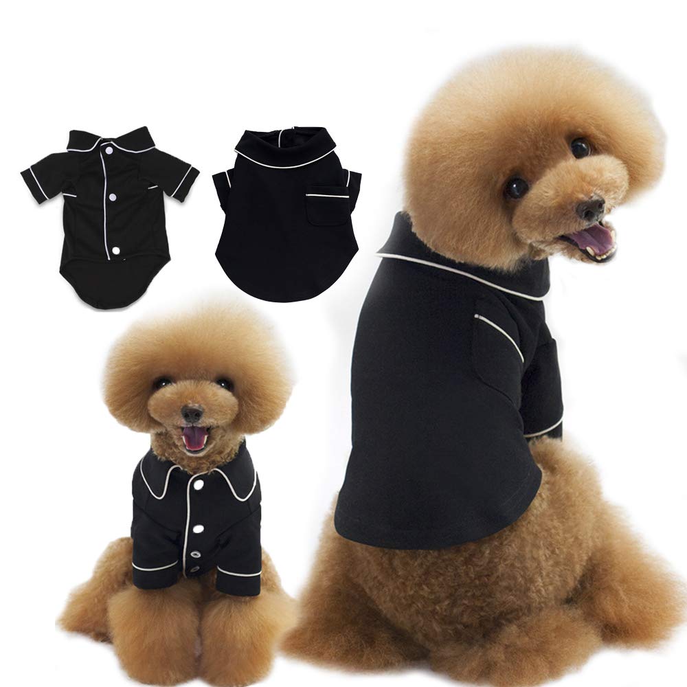 YUECUTE Shirt Dog Pajamas Soft at Clothes Dogs Clothing Pet Outfits with Lapel and Button Overalls Jumpsuit (XL, BLACK)