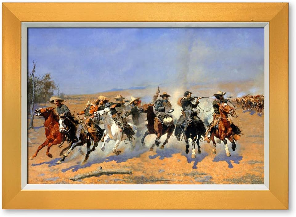 DECORARTS - ‘A Dash for The Timber’ by Frederic Remington. Oil Painting Reproduction, Giclee Prints Ready to Hang Framed Wall Art for Wall Decor. Total Size w/Frame: 21x15