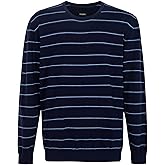 Krumba Mens Oversized Knitted Sweater: Crewneck Striped Long Sleeve Pullover